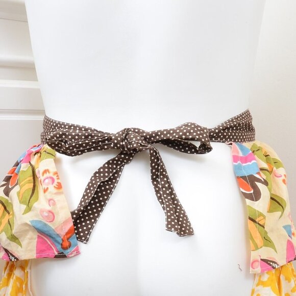 Pier 1 Imports Tiered Ruffle Half Apron Boho Flowers Dots - Picture 3 of 4